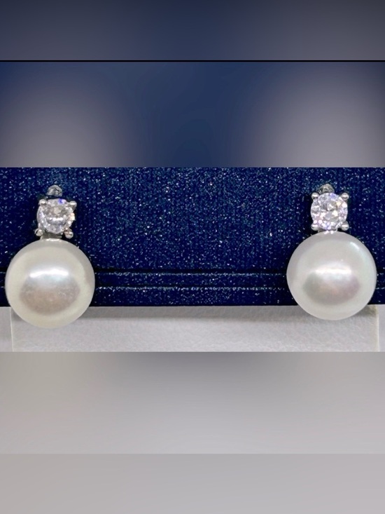 Jewelry - 8mm White Freshwater Pearl 925 Sterling Silver Stud Earrings
